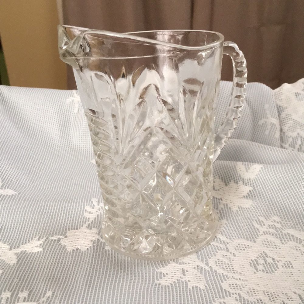 Small pitcher.Anchor Hocking pressed glass, pineapple pattern.